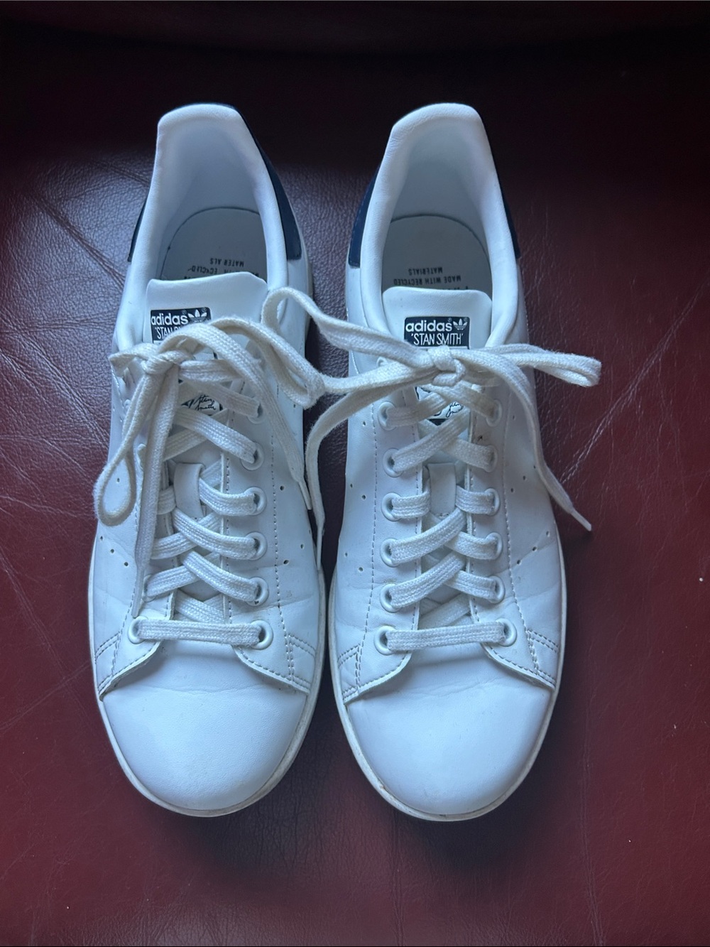 adidas White Leather Stan Smith Sneakers with Navy Heel